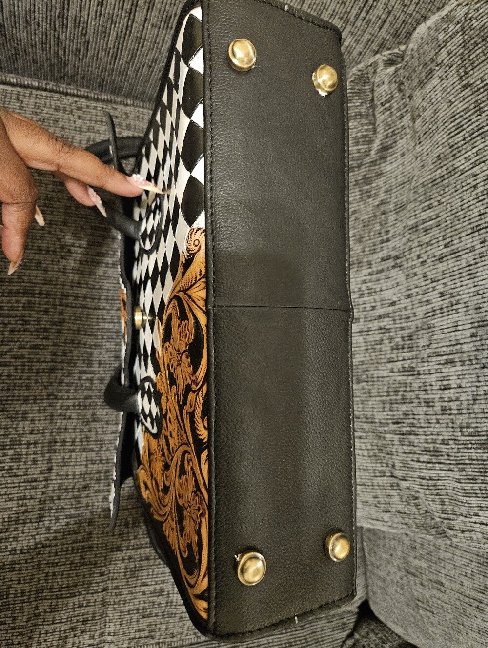 Checkered Black and White Western Tote Bag | Western Bougie Bag - Picture 3 of 8